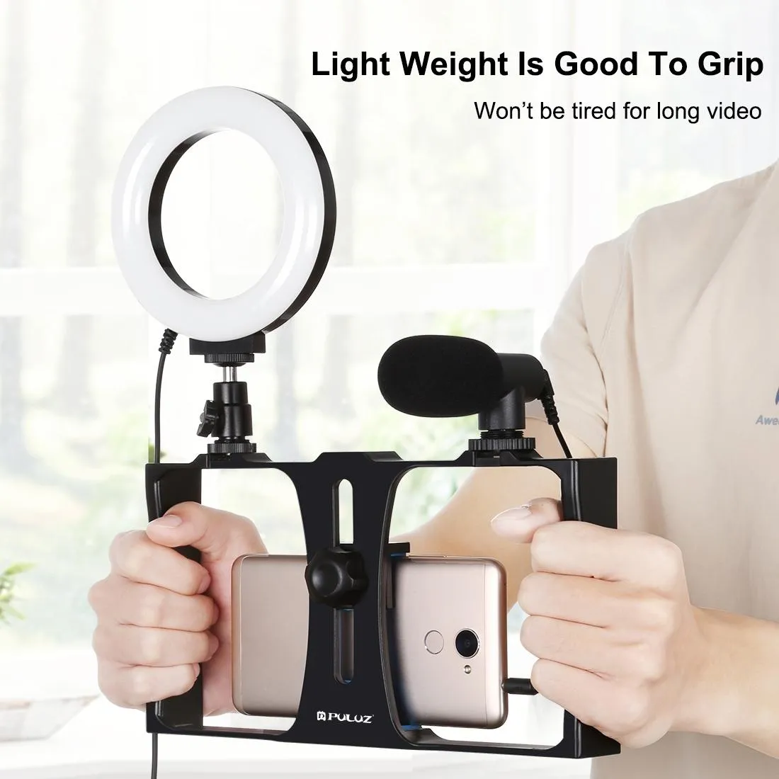 3-in-1 Vlogging Kit with Smartphone Rig, Microphone & LED Ring Light | Blue