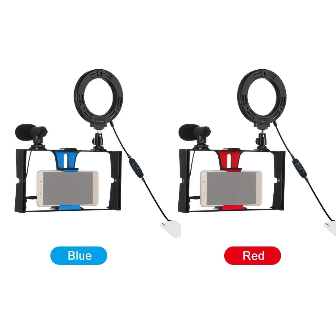 3-in-1 Vlogging Kit with Smartphone Rig, Microphone & LED Ring Light | Red