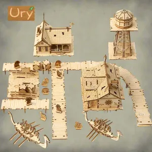 3D Wooden Puzzle City Viking Fisherman Wharf Village Handmade Assembly House Model