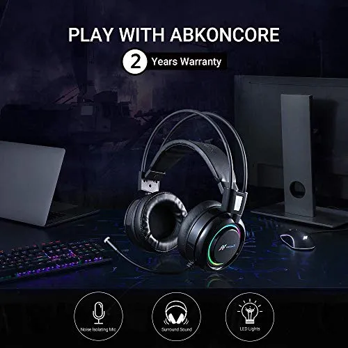 ABKONCORE B780 Gaming Headset with Dynamic Sensory, PS4 Headset with 7.1 Surround Sound, Bass Vibration. USB Headset with Air Permeable Earmuffs, Noise Canceling Mic, RGB Light for PC, Laptop, Mac