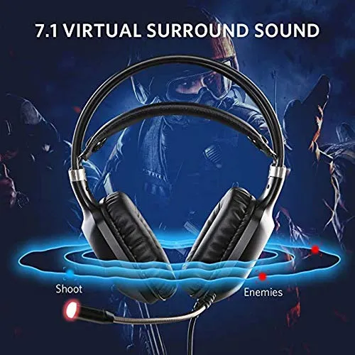 ABKONCORE Gaming Headset with Noise-canceling Microphone, Lightweight PS4 Headset with 50mm Speaker Driver, Cool RGB LED Light, Gaming Headphone with Pressure-Relieving Ear Cushion for PS4, PC, Laptop