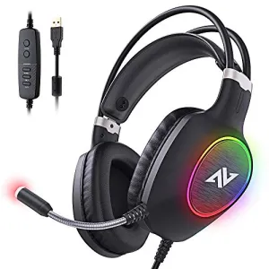 ABKONCORE Gaming Headset with Noise-canceling Microphone, Lightweight PS4 Headset with 50mm Speaker Driver, Cool RGB LED Light, Gaming Headphone with Pressure-Relieving Ear Cushion for PS4, PC, Laptop