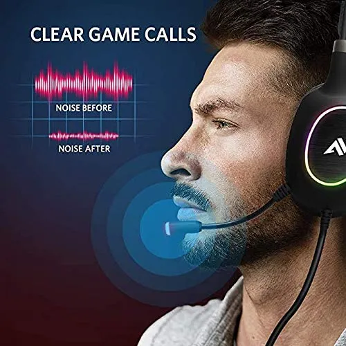 ABKONCORE Gaming Headset with Noise-canceling Microphone, Lightweight PS4 Headset with 50mm Speaker Driver, Cool RGB LED Light, Gaming Headphone with Pressure-Relieving Ear Cushion for PS4, PC, Laptop