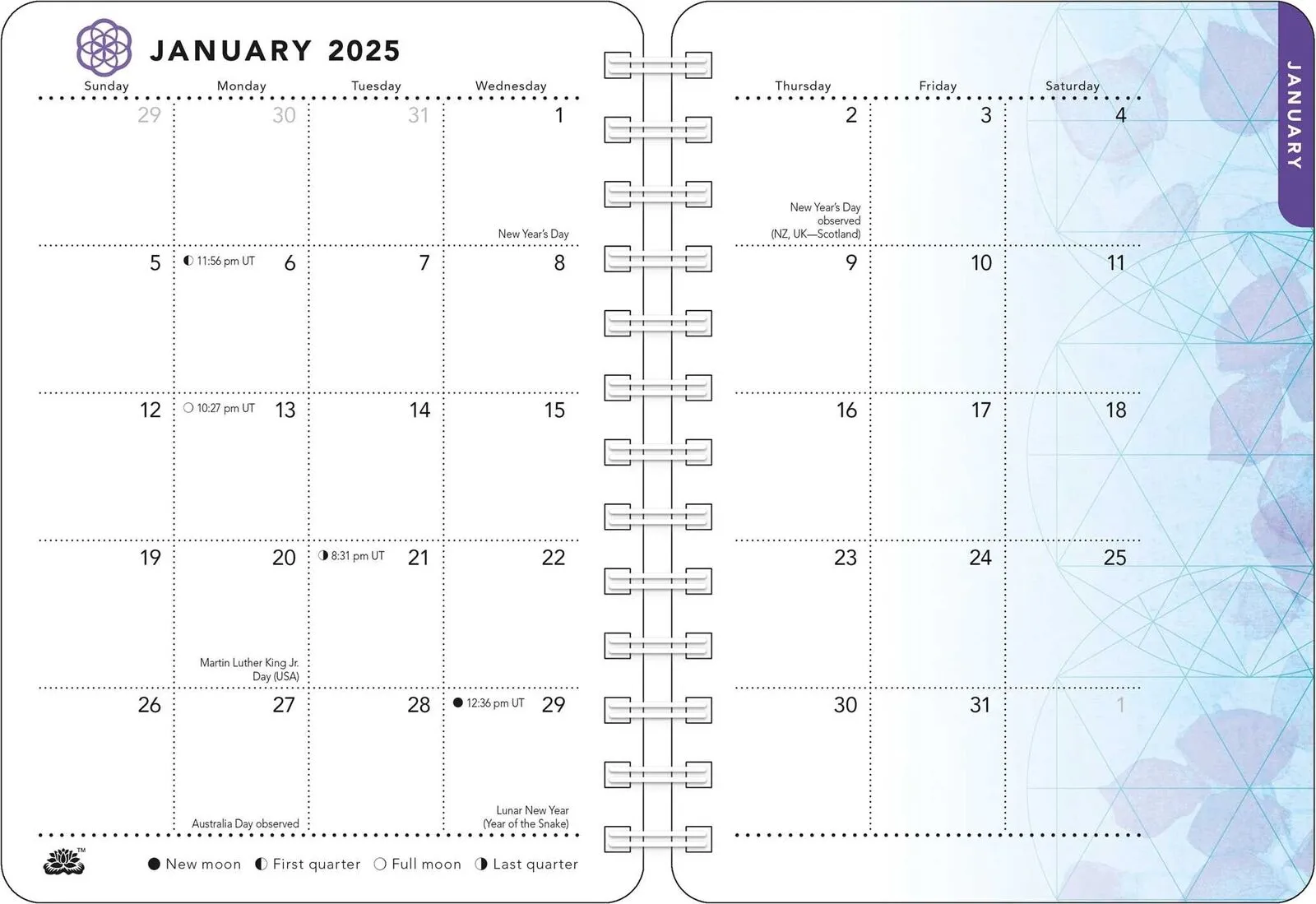 Amber Lotus Be Here Now 2025 Weekly Planner Calendar