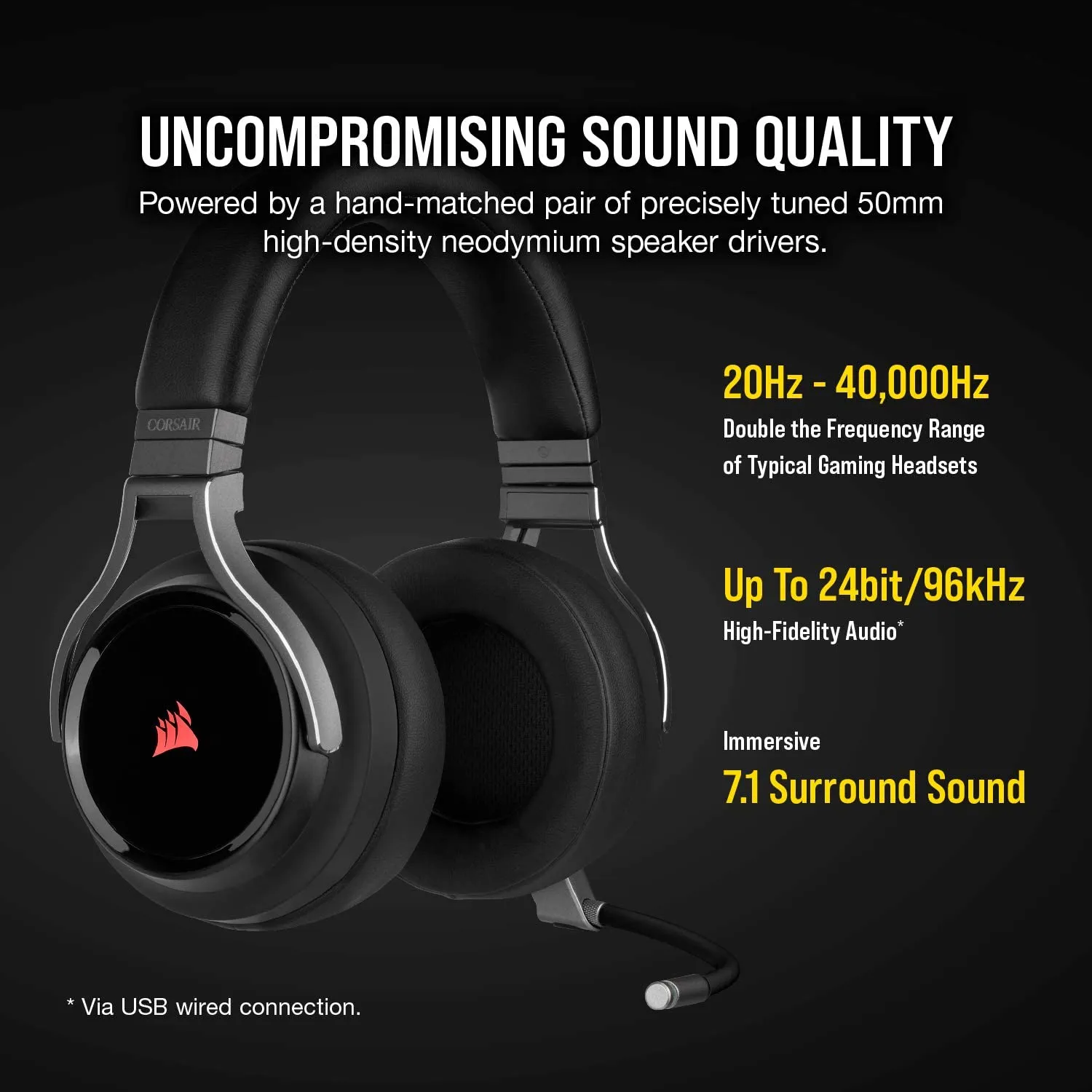 Corsair Headset Virtuoso RGB Wireless Gaming Headset - High-Fidelity 7.1 Surround Sound w/Broadcast Quality Microphone - Memory Foam Earcups - 20 Hour Battery Life - Works with PC, PS5, PS4 (Carbon)
