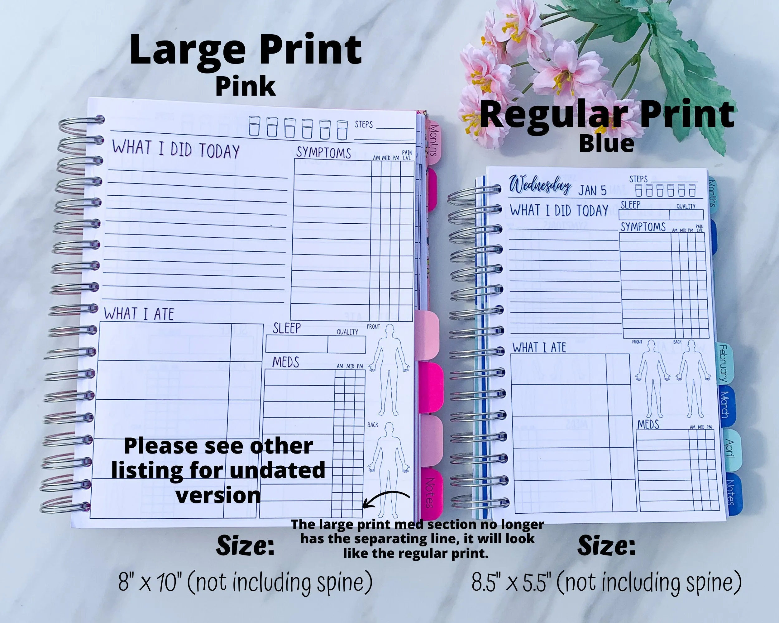 Dated Spiral Symptom Journal, 6 Month Daily Chronic Illness Pain Diary Log for Spoonies, Customizable