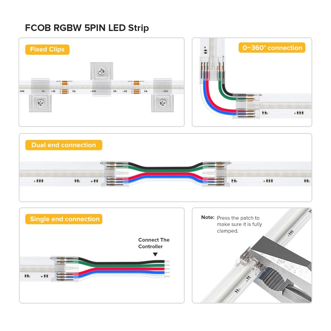 FCOB RGBW Flexible High Density Uniform Light 5Pin DC12V DC24V 896 LED 12mm Linear Dimmable Indoor Lighting