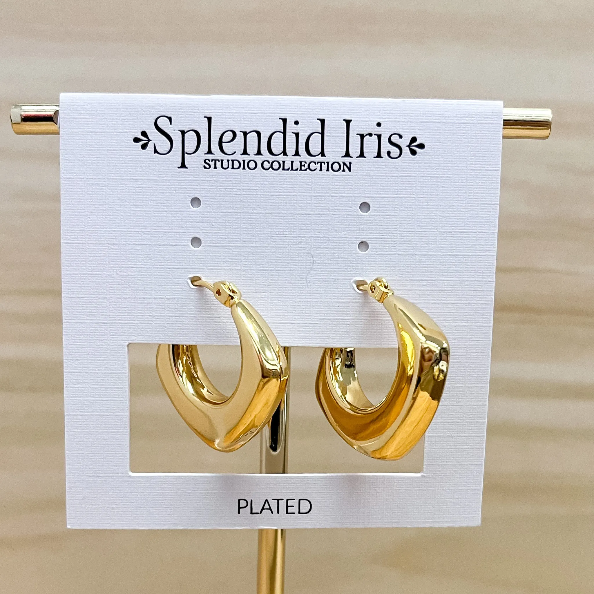 Gold Wide Angle Latch Hook Huggie Earrings