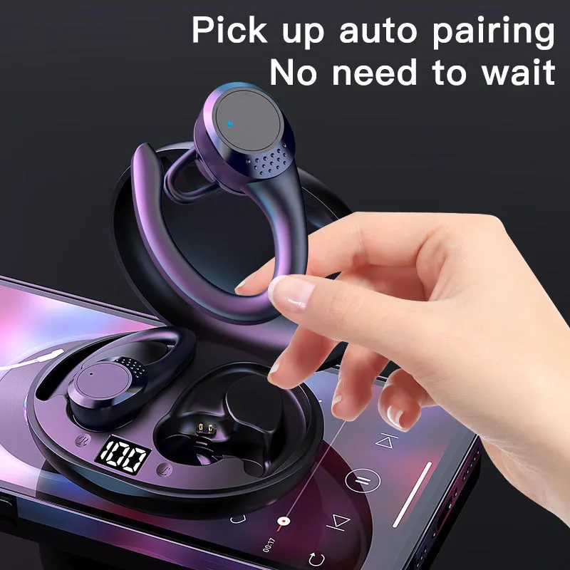 Mpow Bluetooth Headphones Wireless Earbuds 36Hrs Playtime Wireless Charging Case Digital LED Display Over-Ear Earphones with Earhook Waterproof Headset with Mic for Sport Running Workout Black