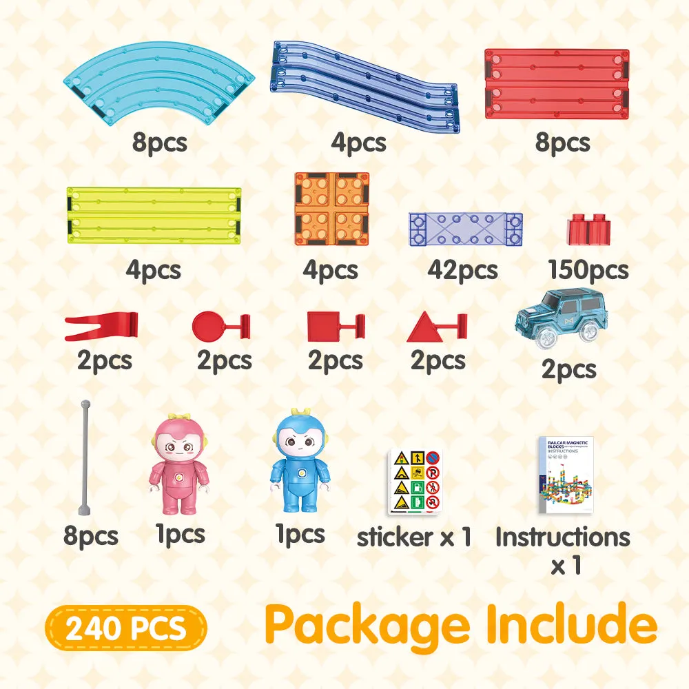 Playpals 240PCS Railcar Magnetic Tiles Blocks Educational Toys Child Gift