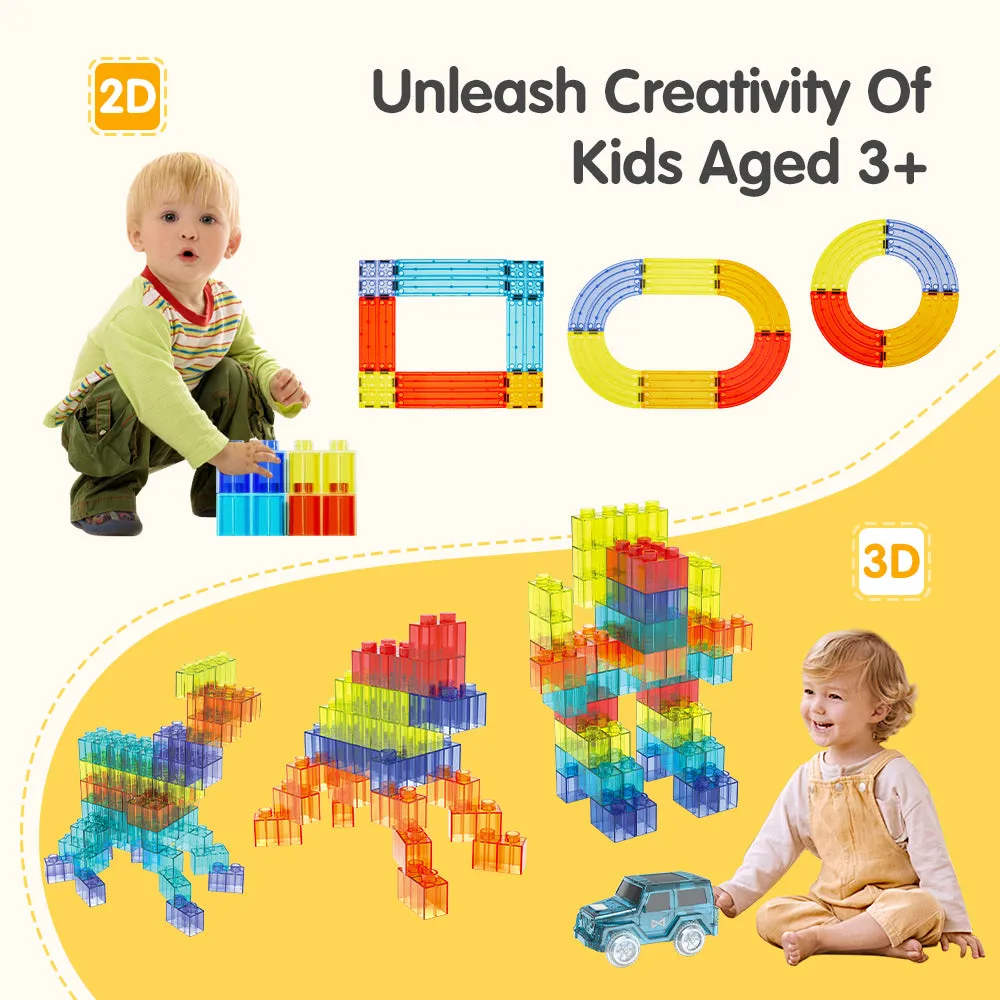 Playpals 240PCS Railcar Magnetic Tiles Blocks Educational Toys Child Gift