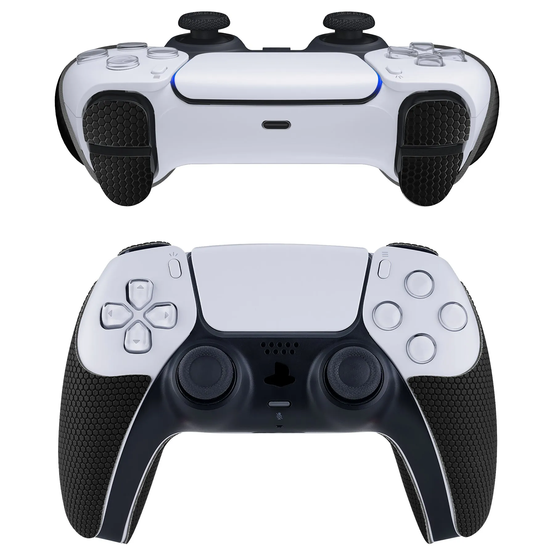 PlayVital Armored Edition Anti-Skid Sweat-Absorbent Controller Grip for PS5, Professional Textured Soft Rubber Pads Handle Grips for PS5 Controller with Shoulder Button Trigger Stickers - Black - PFPJ049