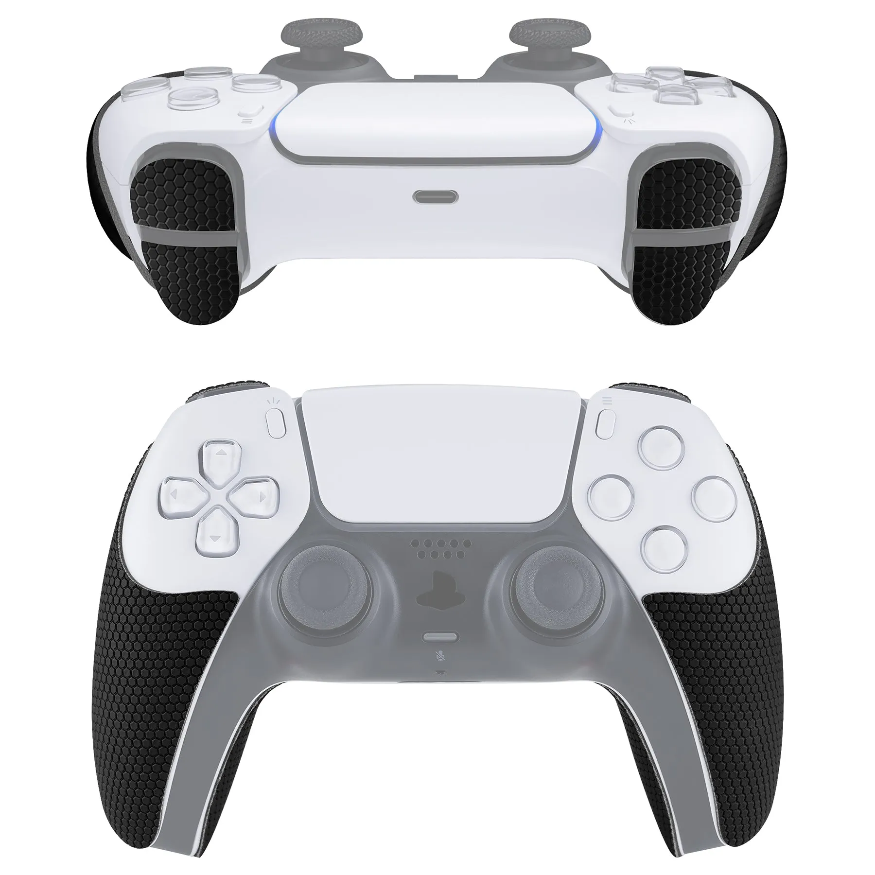 PlayVital Armored Edition Anti-Skid Sweat-Absorbent Controller Grip for PS5, Professional Textured Soft Rubber Pads Handle Grips for PS5 Controller with Shoulder Button Trigger Stickers - Black - PFPJ049