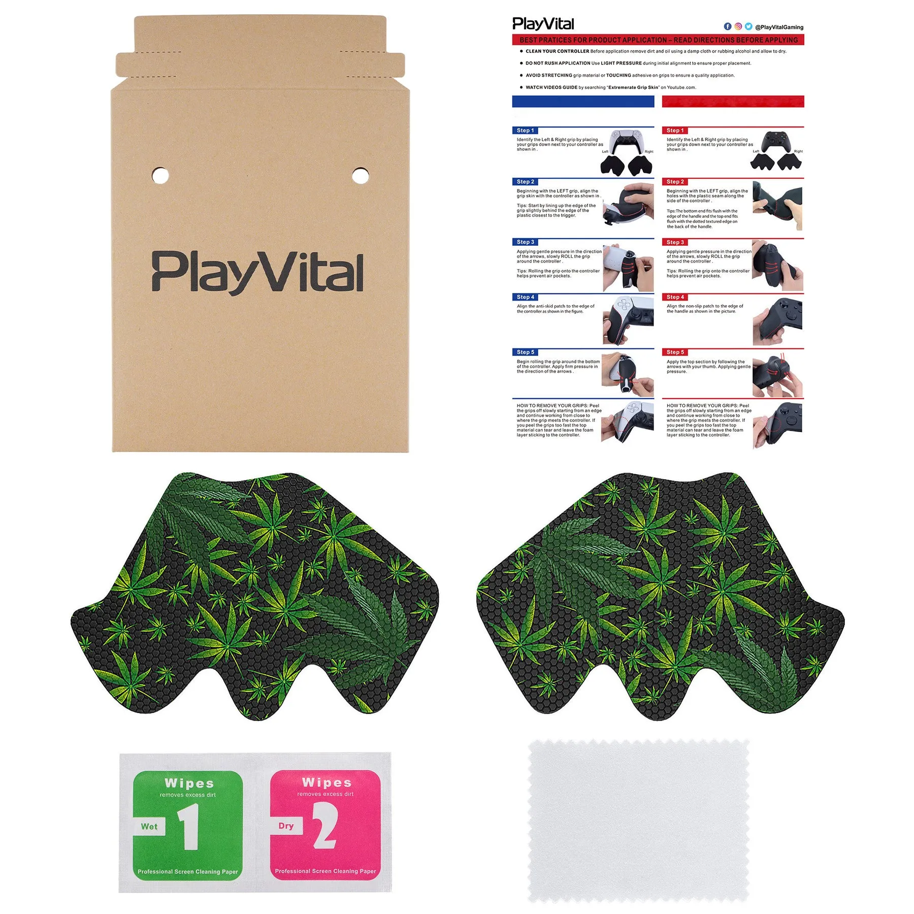 PlayVital Green Weeds Anti-Skid Sweat-Absorbent Controller Grip for Xbox Series X/S Controller, Professional Textured Soft Rubber Pads Handle Grips for Xbox Series X/S Controller - X3PJ045
