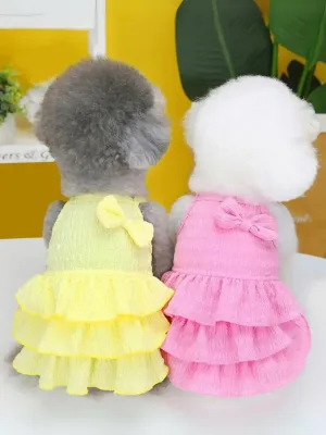 Summer Comfortable Breathable Layered Hem Bowknot Dog Dress