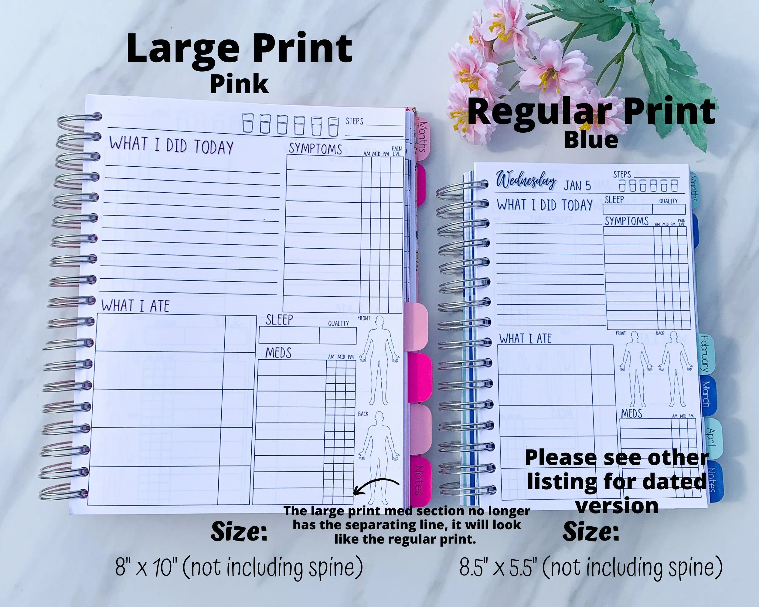 Undated Spiral Symptom Journal, 6 Month Daily Chronic Illness Pain Diary Log for Spoonies, Customizable