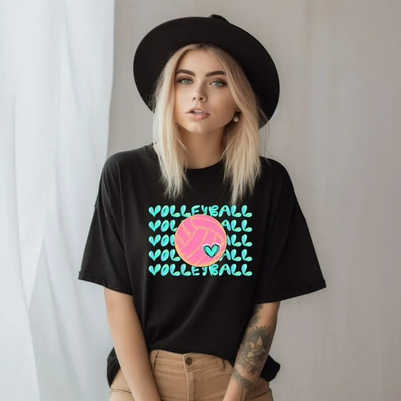 Volleyball Bright Bubble Letter Design PNG Download